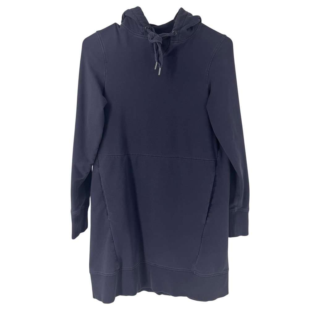 COS Navy Blue Hooded Sweatshirt Dress XS Mini Long Sleeve Kangaroo Pocket - Picture 3 of 10